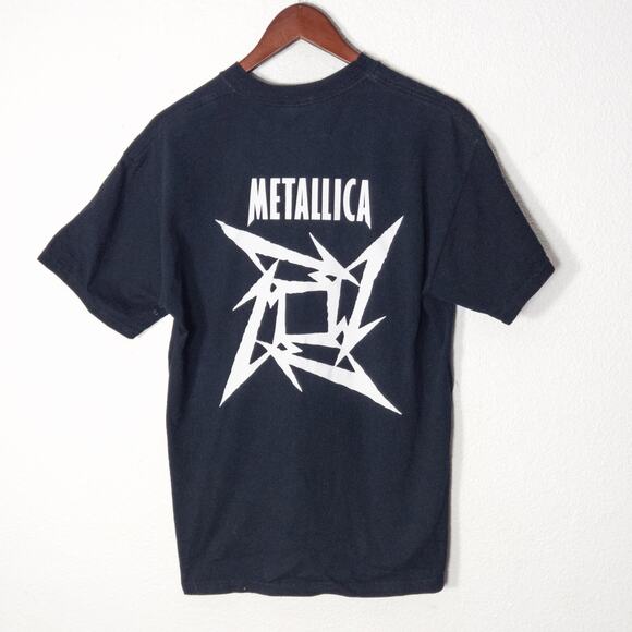 Metallica T-Shirt Men’s M Black Flame Logo Double Sided Thrashcore Y2K Band Tee - Picture 2 of 3